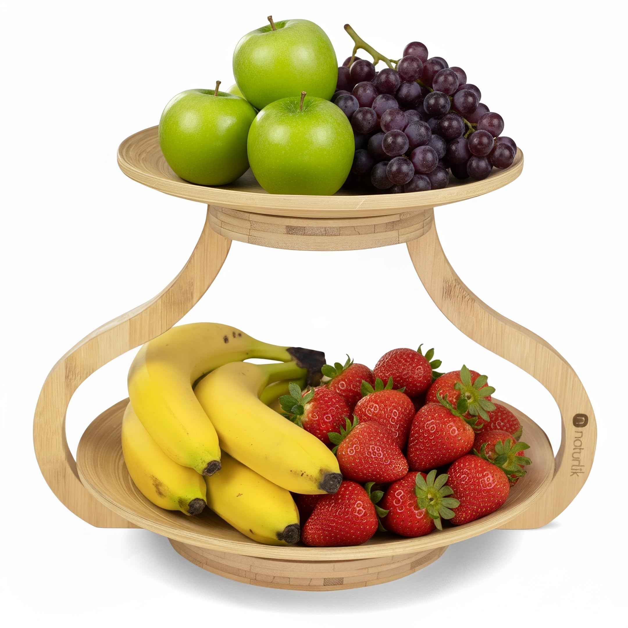 naturlik Corbeille à Fruits 2 Étages - Bols Amovibles - Design Moderne - Corbeille en Bambou - Panier Rangement de Fruits
