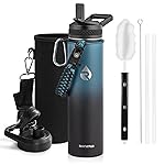 RAYMYLO Insulated Water Bottle 24oz, Triple Wall Vacuum Stainless Steel (Cold for 48 Hrs, Hot for 24Hrs), Leak Proof & Non-BPA, 24oz Hydro Water Flask with Paracord Handle & Straw Spout Lids