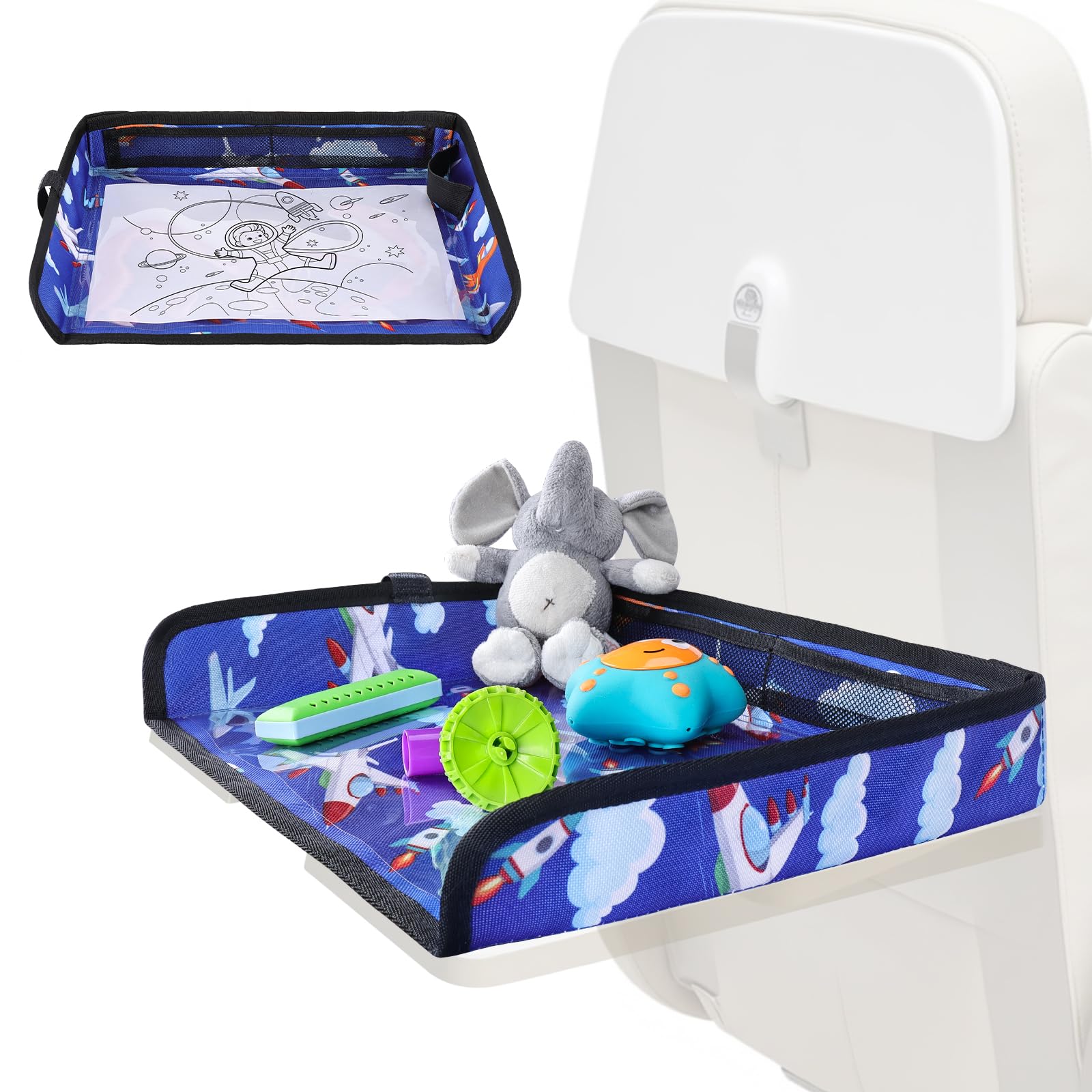 Airplane Tray Table Cover, Foldable Travel Tray Cover for Toddlers 1-3, Universal Fit for Airplane, Car Seat, High Chair, Machine Washable, Portable (Blue)
