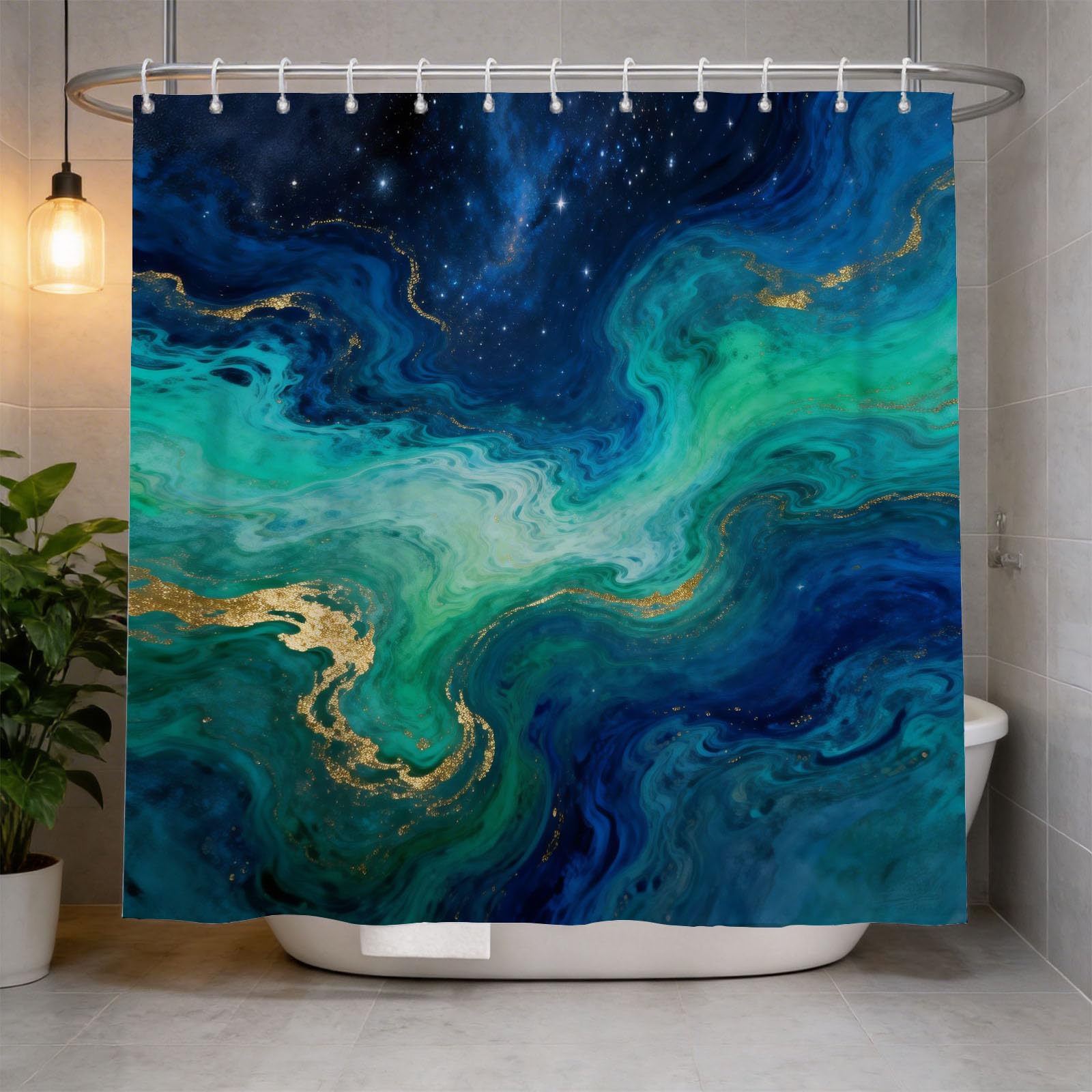 Hongduo 3D Marbling Shower Curtain for Stalls Bathtubs Marble Quicksand Bathroom Decor Shower Curtain Set Polyester Fabric Waterproof 200x200cm/79X79 Inch with Hooks