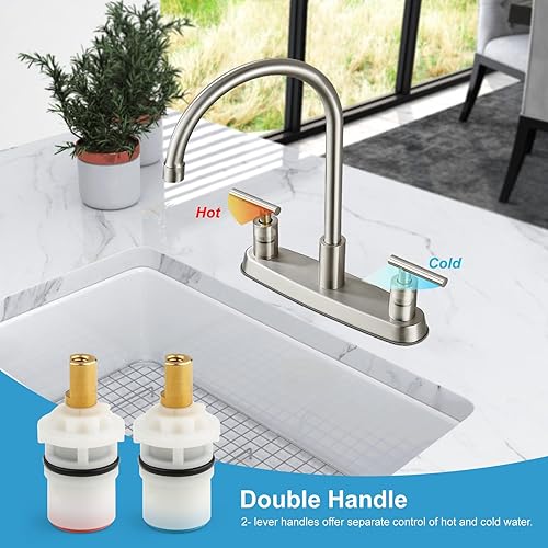 Miniatura 8 de Cinwiny Grifos de cocina para fregadero de 3 agujeros, arco alto con boquilla giratoria de 360, grifo de fregadero de cocina de 2 manijas de 8