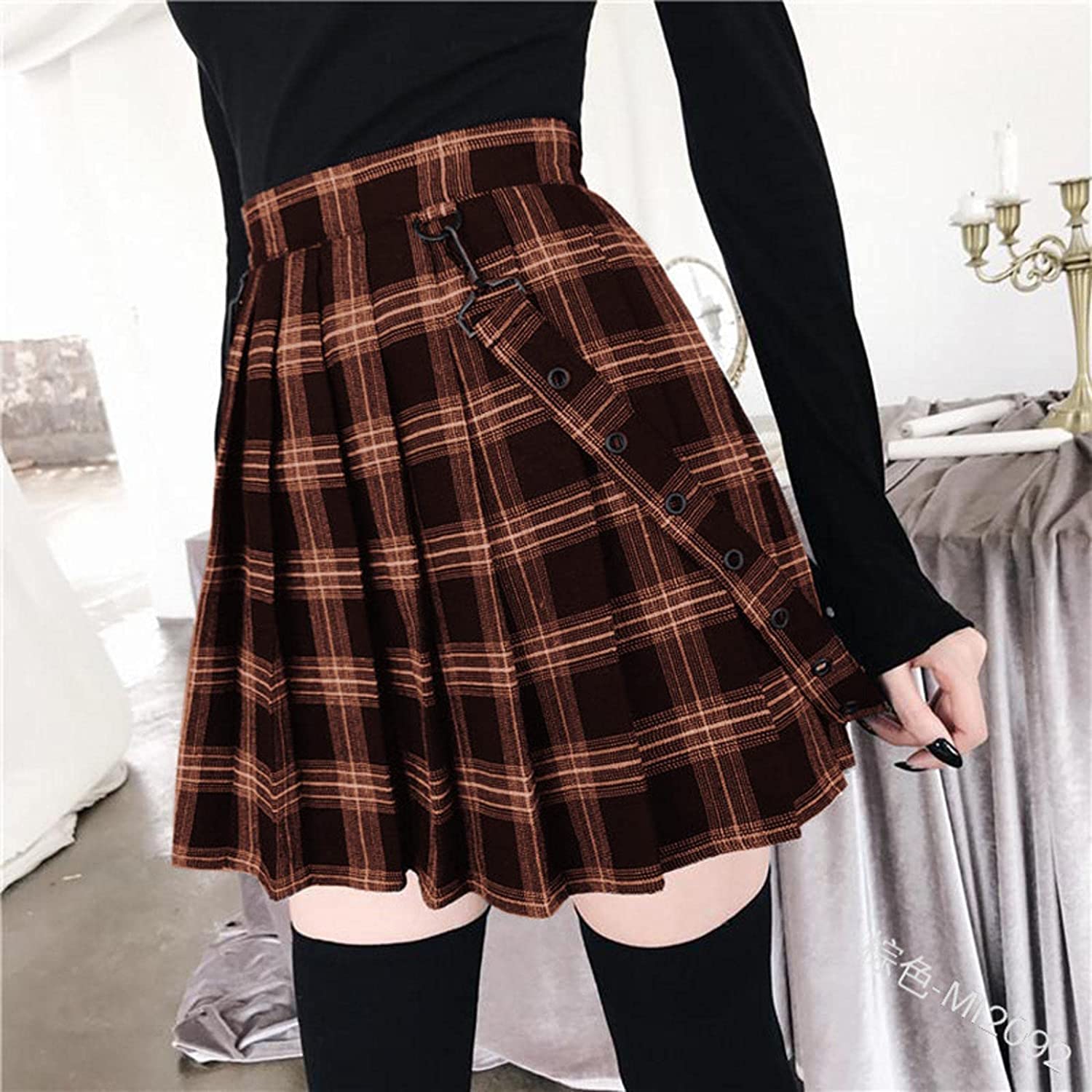 Jupe plissée pour femme - Taille haute - Jupe courte à carreaux - Jupe de danse écossaise - Jupe d'étudiant avec ceinture