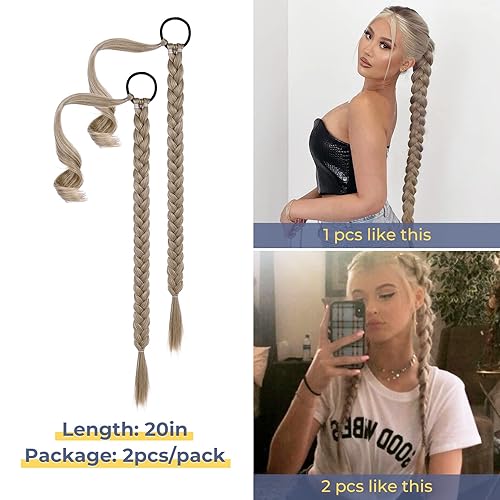 Miniatura 2 de YOGFIT 2 extensiones de cola de caballo trenzadas, extensiones de cabello largo y lacio envolvente, extensiones de cabello sintético suave natural