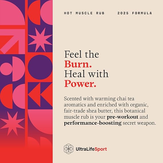 Ultra Life Sport Premium Hot Muscle Balm with Shea Butter - Vegan, 1 oz.