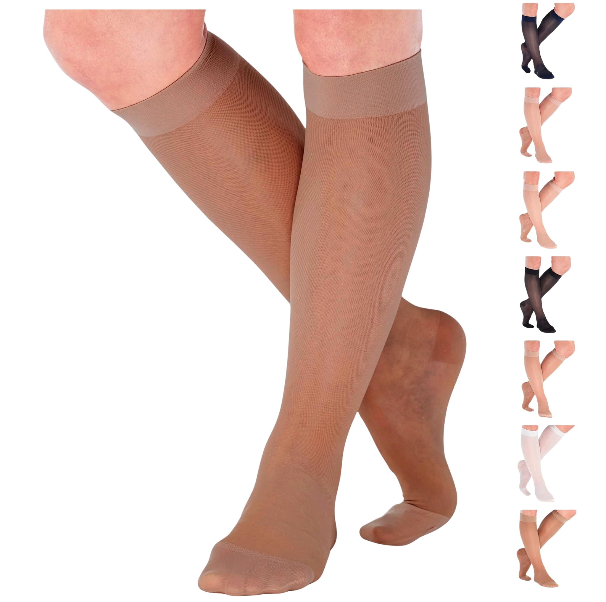 ABSOLUTE SUPPORT Made in USA - Sheer Graduated Support Opaque Compression Knee High Socks for Women 15-20mmHg | For Airplane, Flight, Travel