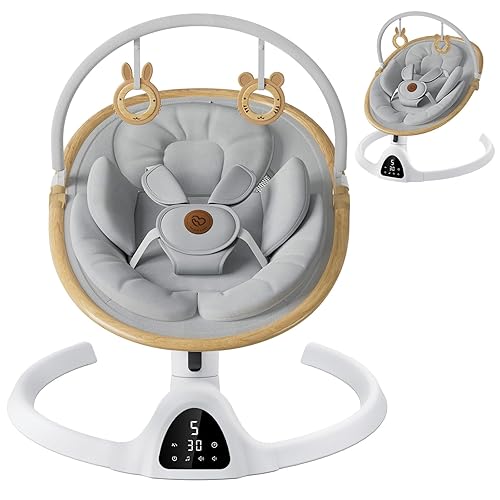 Columpios para bebés FasonBaby con Bluetooth con altavoz de música con 3 posiciones de asiento, 5 velocidades y control remoto, columpio portátil