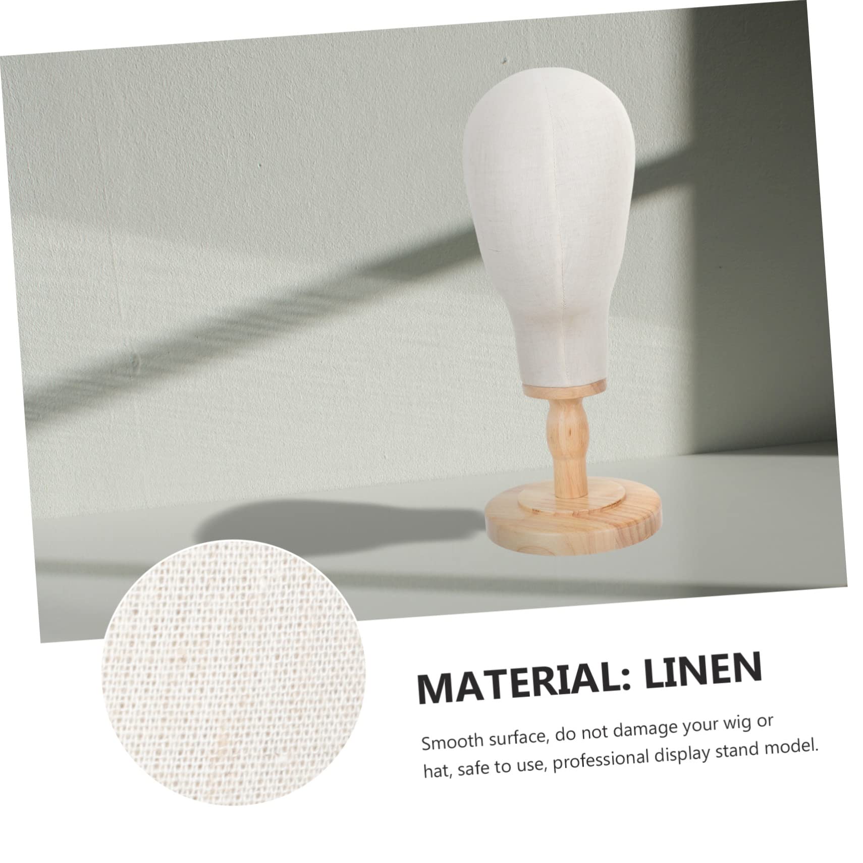 ULTECHNOVO Mannequin de Tête en Lin Support Postiche, Surface Lisse et Socle en Bois pour Usage Quotidien et Présentation de Bonnets et Lunettes