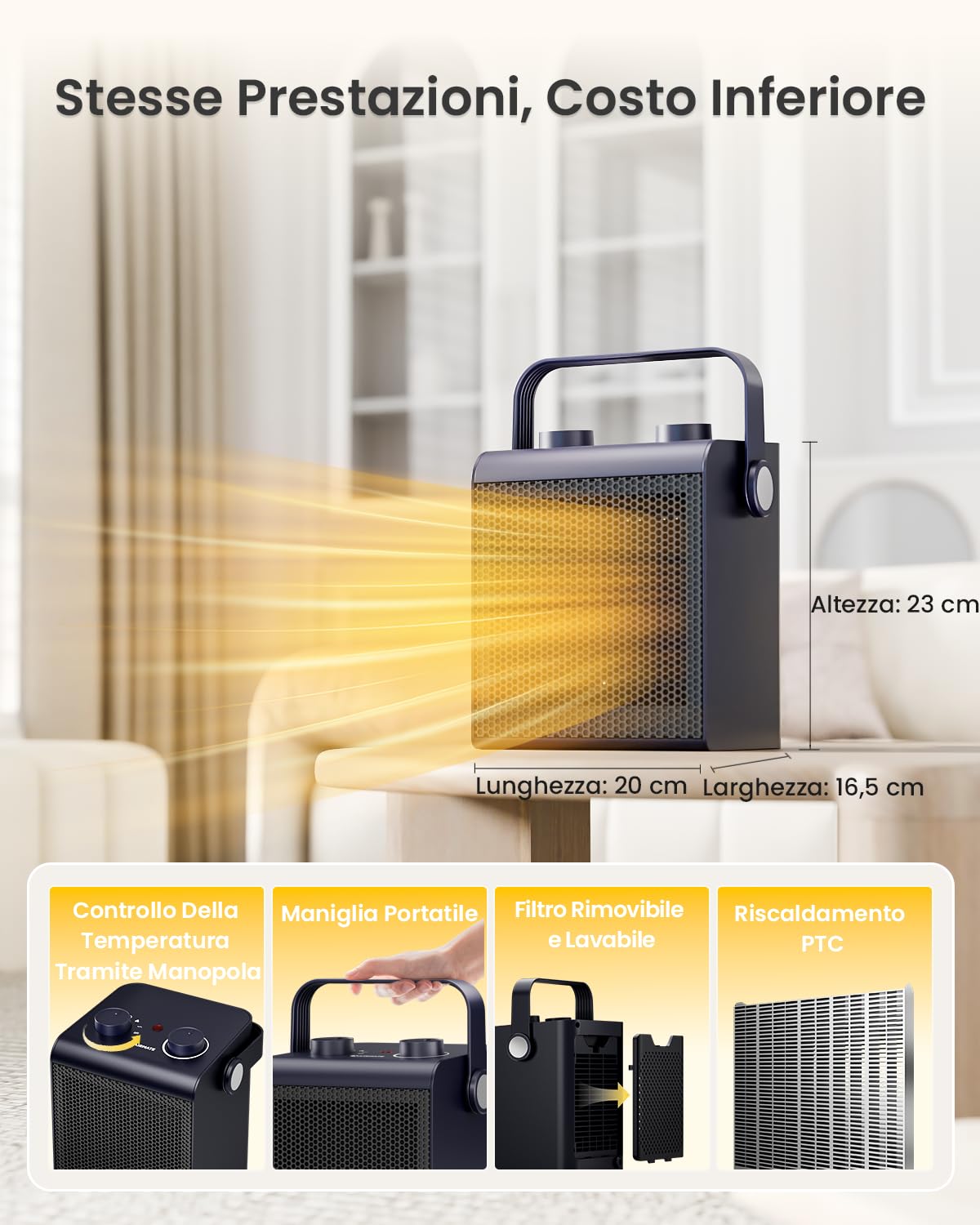 AIRMATE Stufetta Elettrica Basso Consumo, 2000W Termoventilatore Ceramico, Stufa Elettrica Basso Consumo, Riscaldamento Elettrico, 3 Modalità, Protezione Da Surriscaldamento E Ribaltamento, Leggero