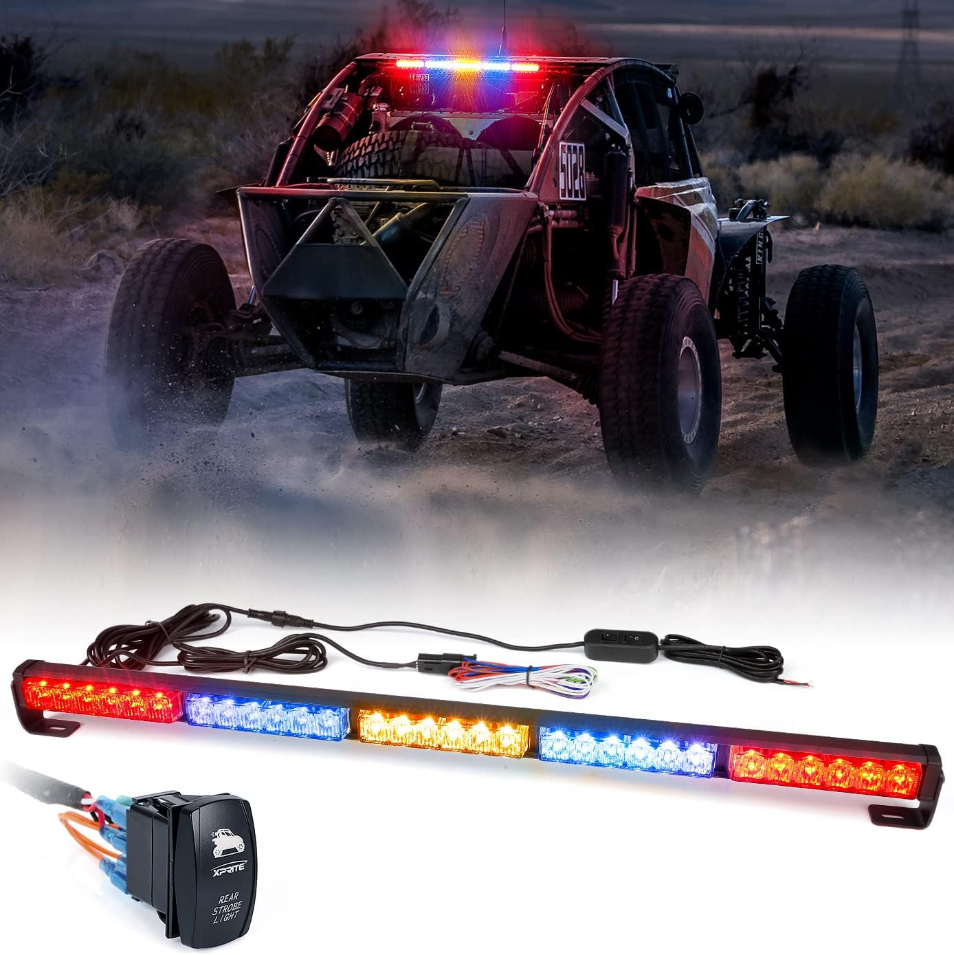 Xprite 30" LED Chase Strobe Light Bar, Offroad Safety Flashing Lightbar w/ Running, Brake, Reverse and Turn Signal Lights for UTV, ATV, RZR, Polaris, Can-am, Yamaha, Side by Sides, 4x4, Trucks - RBYBR : Automotive