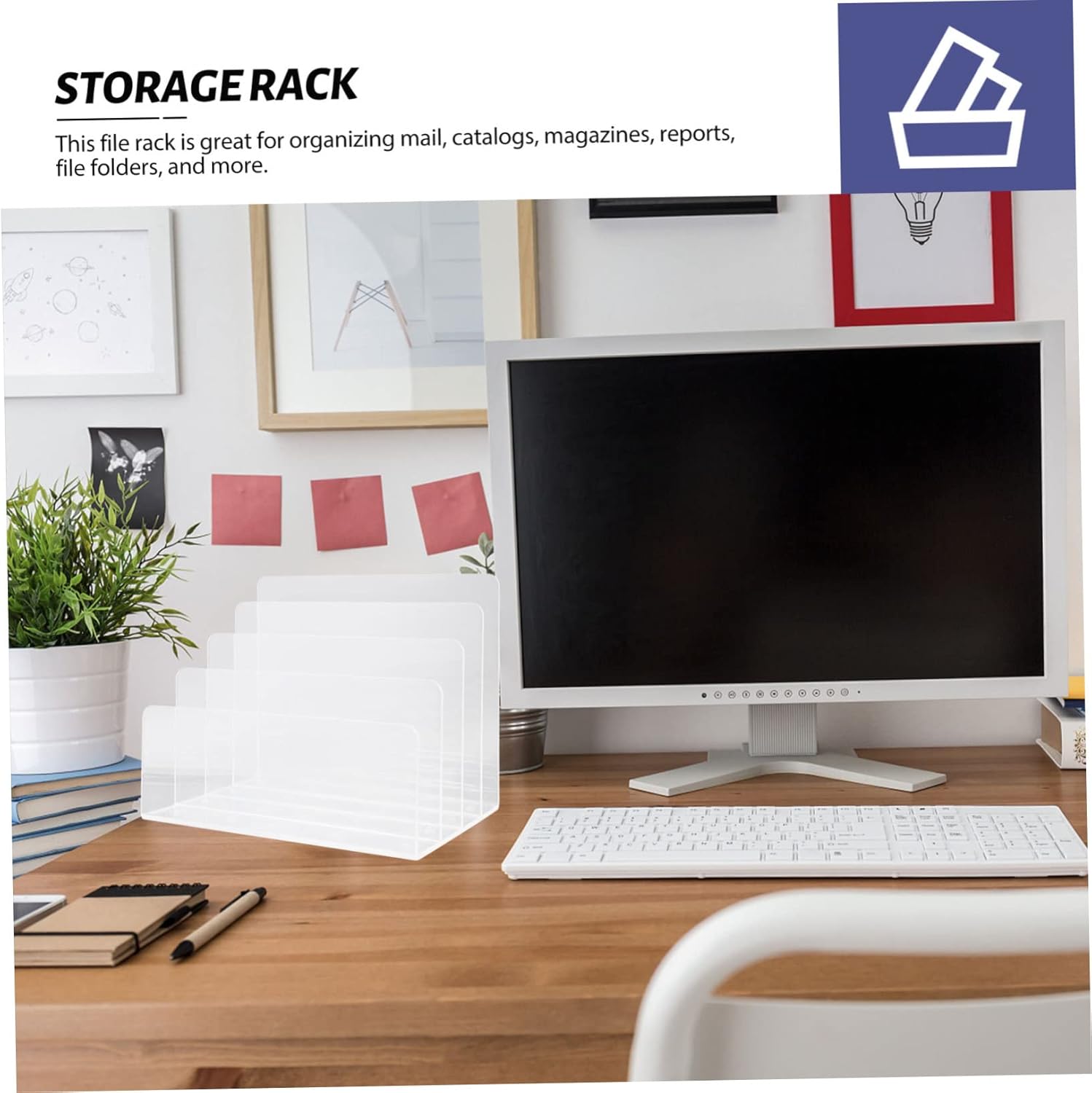 Uonlytech Transparent Acrylic Document Storage Rack Multifunctional File Organizer for Books Magazines and Office Supplies Stylish Desktop Display Stand for Home Office Use
