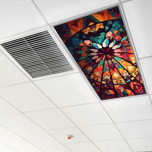 Miniatura 6 de Cubiertas de luz fluorescente de 2 x 4 pies, patrón geométrico de mosaico, cubiertas de luz de techo de vidrieras coloridas para aula, oficina,