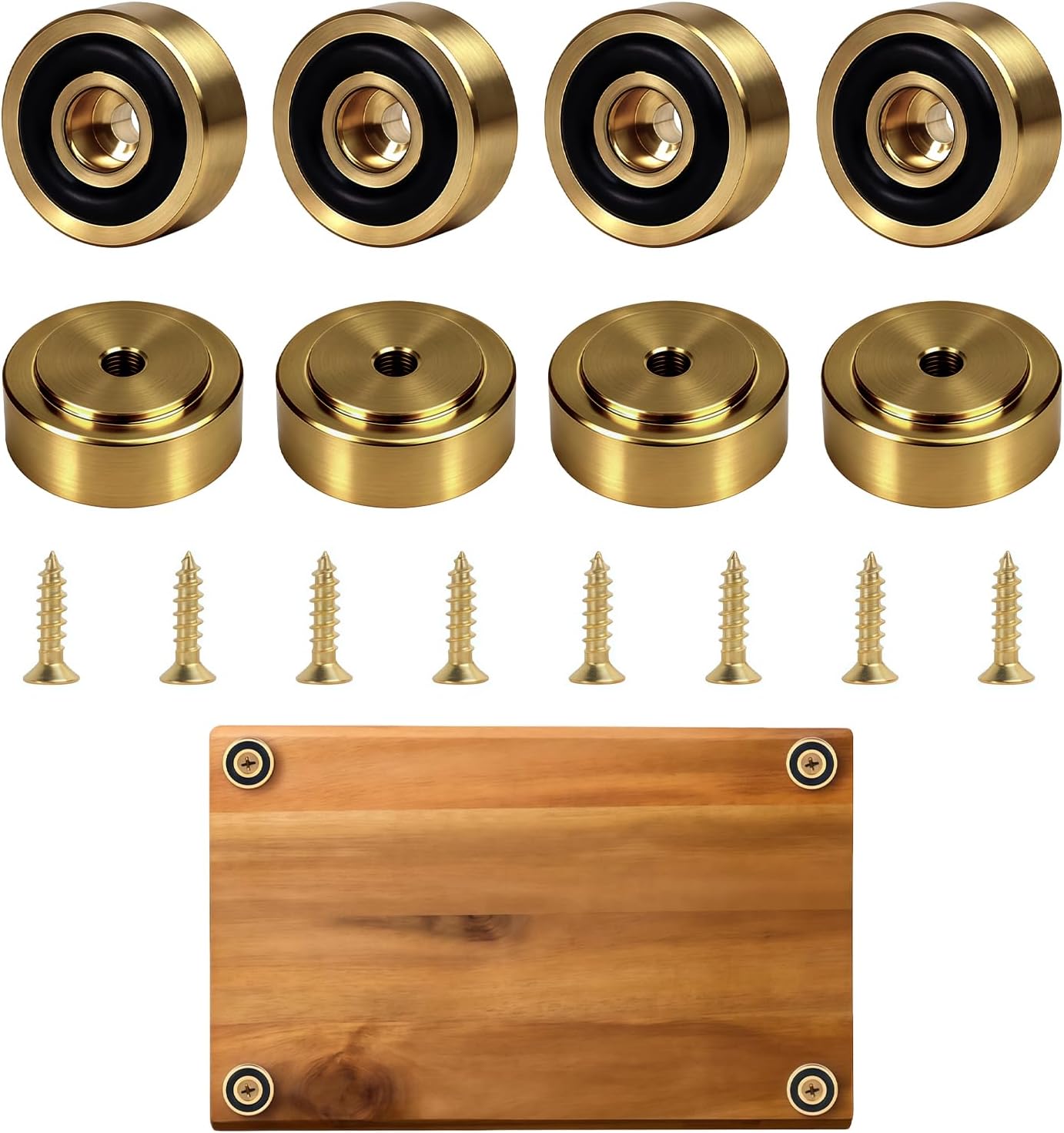 Joyzan Brass Cutting Board Feet, 8Pcs Board Feet Legs Non Slip Pads Silicone Rubber Block Screws Kit Kitchen Unfinished Chopping Wood Cutting Solid Brass Washer Furniture Cabinet 1.18 x 0. 39 Inch
