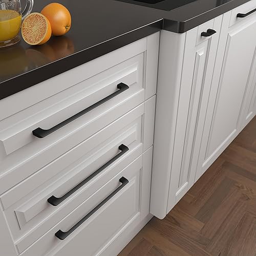 Miniatura 5 de monti hardware 1 paquete de 1 unidad de agujero central de 10 pulgadas de color negro plano  Manijas de metal sólido para gabinetes de baño y