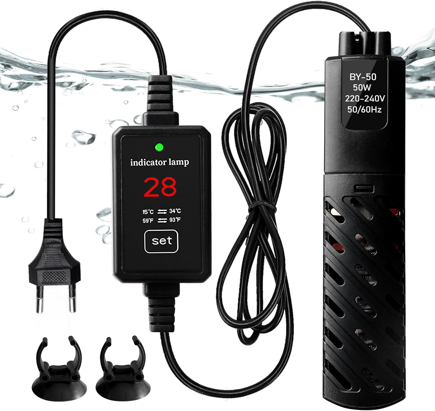 50W Mini-Aquarium-Heizstab, Quarzrohr, digitale Aquarium-Heizung, intelligenter Aquarium-Heizungsregler, Aquarium-Heizstab, Fischtank, für Aquarien, Schwarz