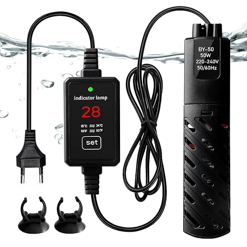 BORDEAG 50W Mini Aquarium Heizstab Quarzrohr, Digital Aquariumheizer, Intelligenter Aquarium HeizController