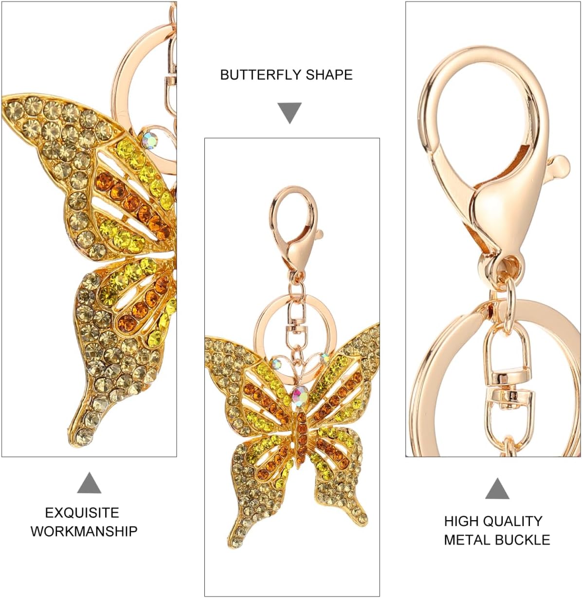 ABOOFAN Butterfly Keychain Pendant 5.31 Inch Yellow Alloy Key Chain Decorative Purse Charm Handbag Accessory for Women - Image 6