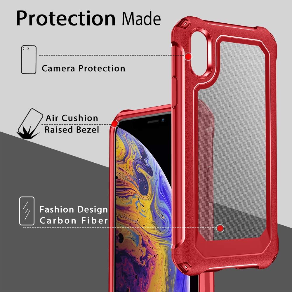 SUPBEC iPhone X Case, iPhone Xs Case with [ Screen Protector Tempered Glass x2Pack] Protective Phone Cover with Silicone PC+TPU Shockproof Rubber Heavy Duty Case for iPhone X/iPhone Xs-Clear Red