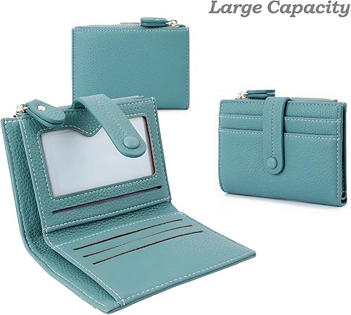 Miniatura 3 de Cartera pequeña plegable para mujer, con bloqueo RFID, de cuero, con cremallera, con ventana de identificación y tarjetero de crédito, Verde claro,