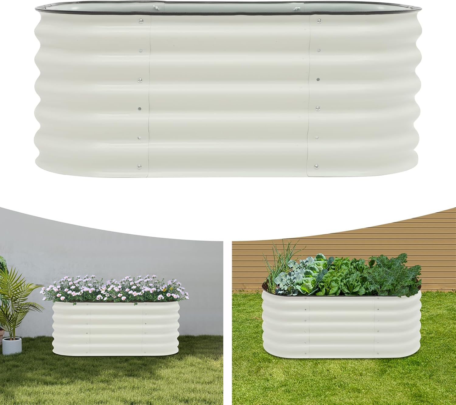 3.45x2ft Round Raised Garden Bed, 17'' Tall Outdoor Garden Planter Box, Modular Metal Raised Bed Kit for Vegetables,Fruits,Herbs, Flowers (3.45x2x1.4ft)