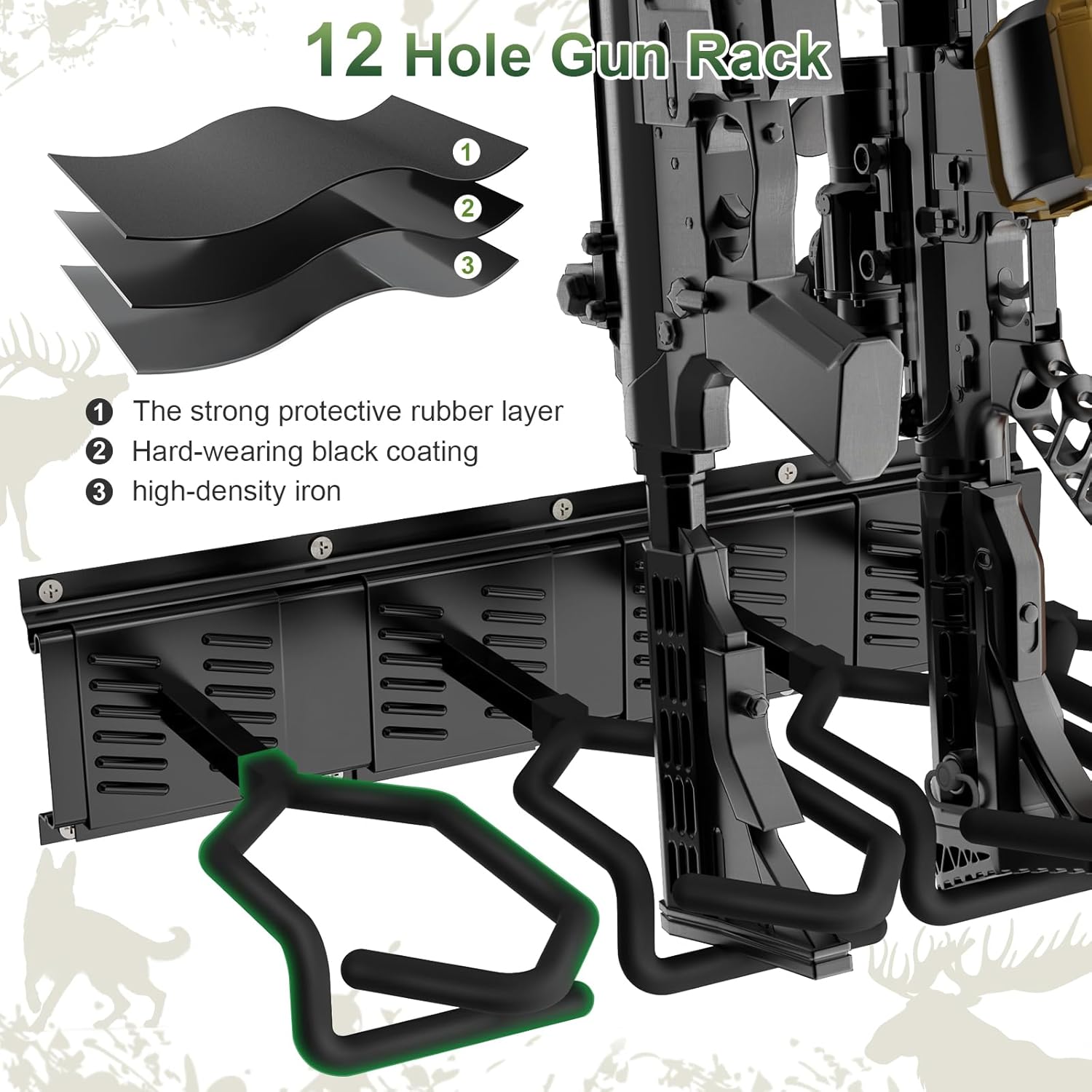 Gun Rack for Wall, Adjustable 2/12 Slot Indoor Gun Racks, Heavy Duty Steel Gun Rack Wall Mount, Securely Display Shotgun & Rifle