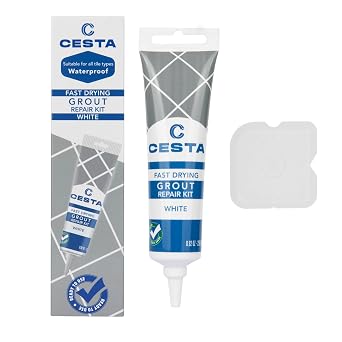 Cesta Grout Repair Kit Squeeze Tube, Fast Drying, Waterproof Tile Grout Paint to Restore & Renew Tile Joints Line for Bathroom, Kitchen, Shower & Floor Tile White, 8.8 oz