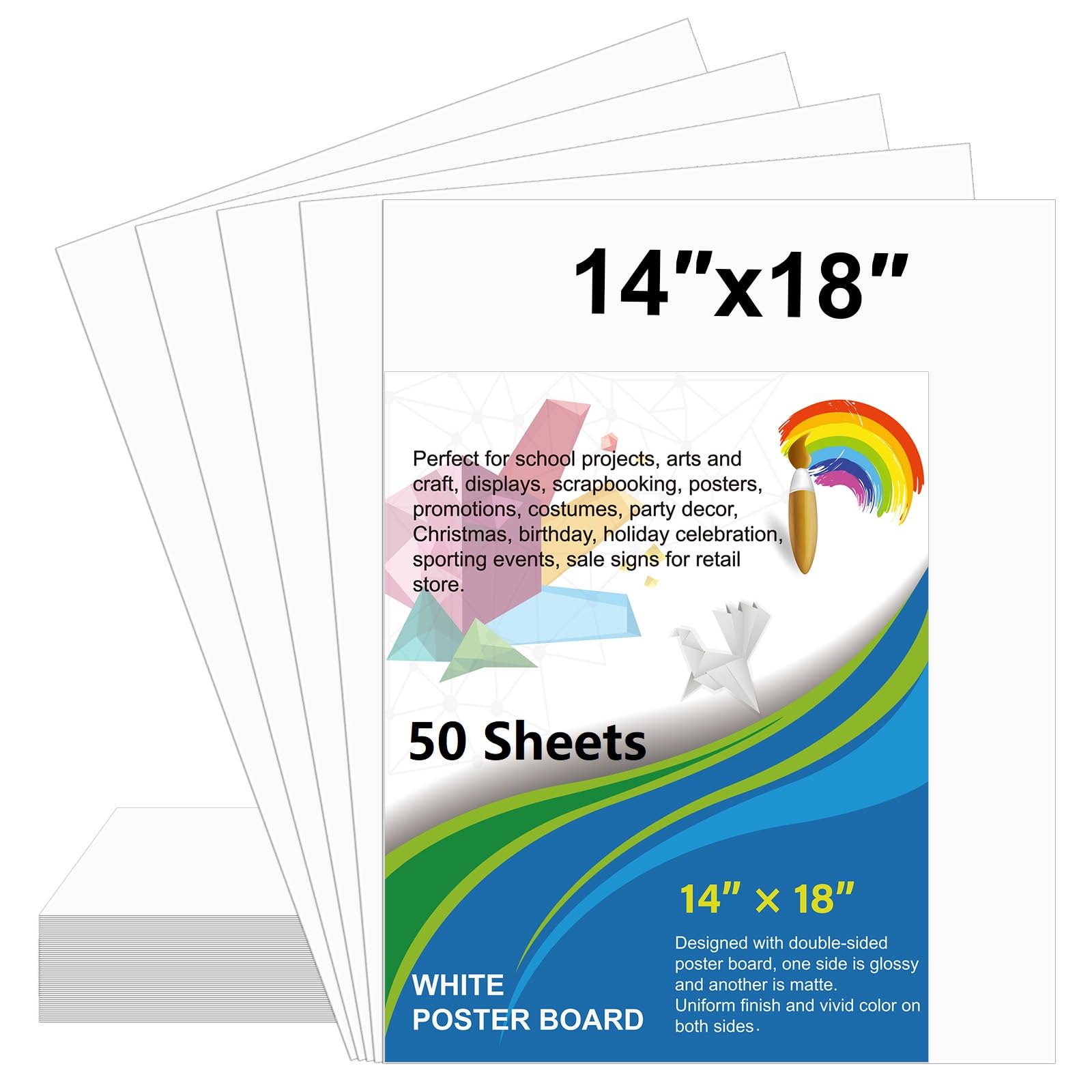 50 Pcs White Poster Board Paper 14x18, ROOKEA Blank Graphic Display Vision Boards Bulk for School Arts Classroom Crafts Projects Presentations Drawing