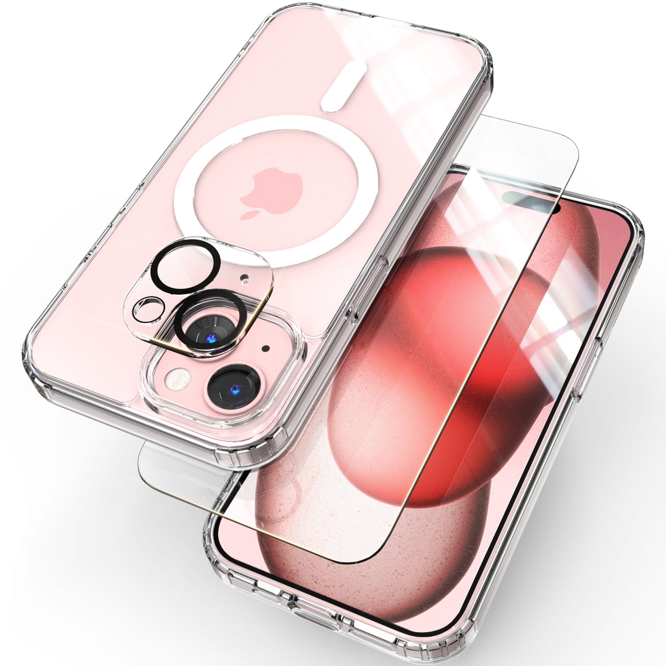 Magnetic for iPhone 15 case Clear,[Compatible with Magsafe] [Anti Yellowing] [Screen Protectors+Camera Lens Protectors] Clear Hybrid Slim Thin Shockproof Phone Case for 15 6.1 inch