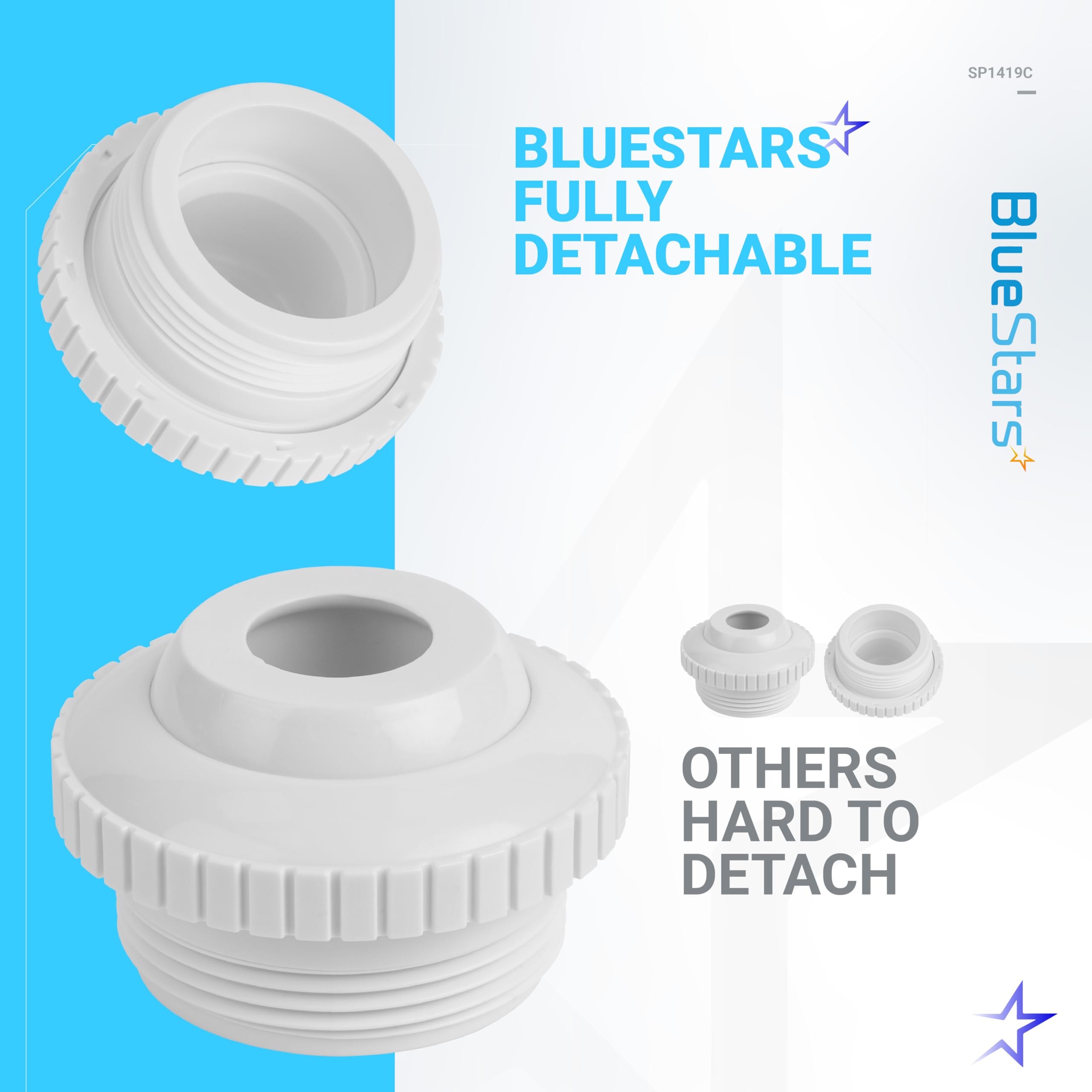BlueStars SP1419C - Accesorio de chorro de retorno de flujo direccional para piscina y spa irrompible con rosca MIP de 1-1/2 pulgadas por BlueStars - Sustituye a Hayward SP1419C - Paquete de 6