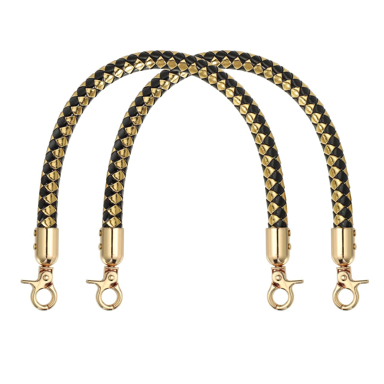 sourcing map 2Pcs PU Leather Handbag Handles, 35cm/14 Short Braided Purse Strap Replacement with Buckle, Leather Shoulder Bag Strap Purse Handle for Underarm Crochet Bag DIY Making, Black Gold