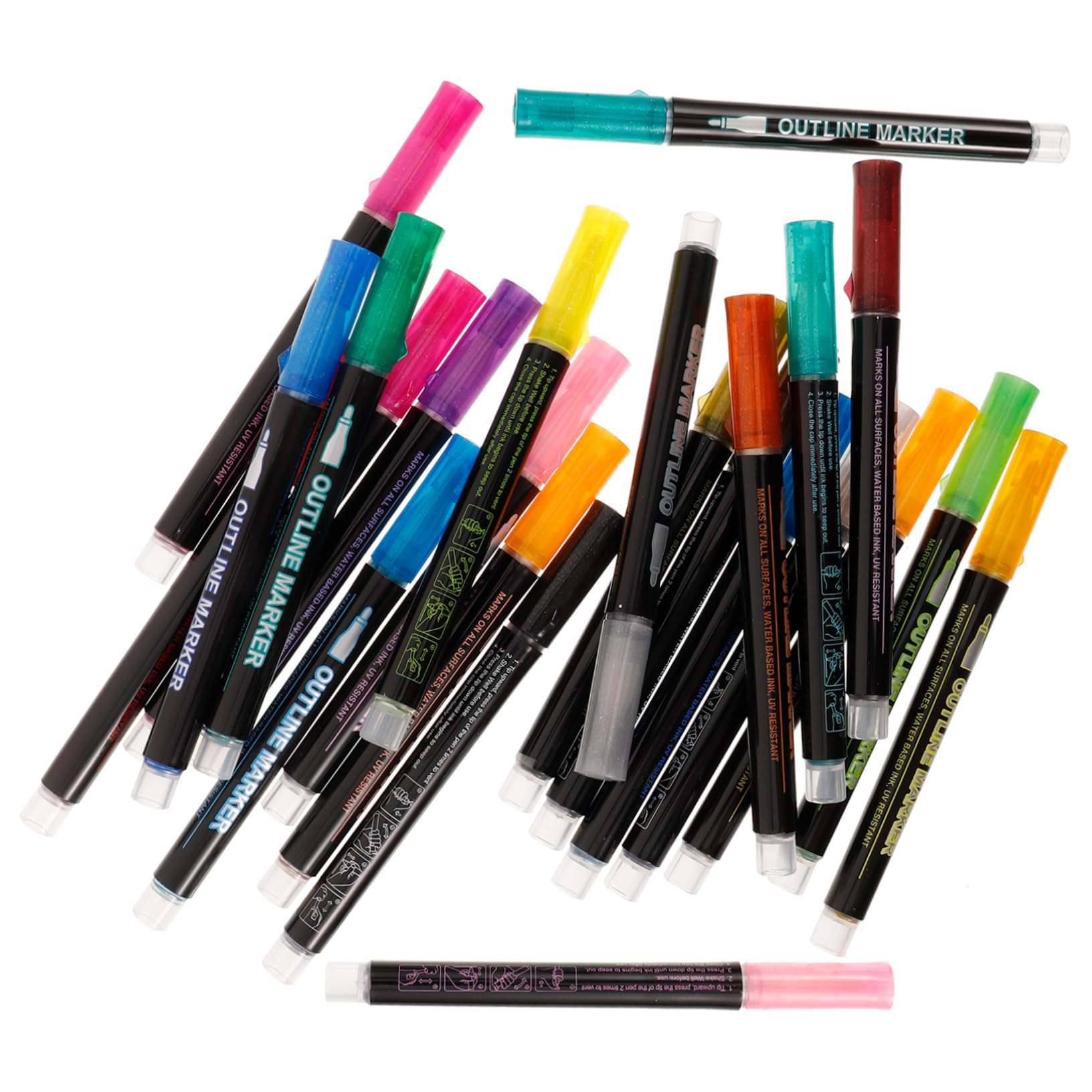 Marqueurs Pailletés 24 Pièces en Plastique, Double Contour pour Dessin