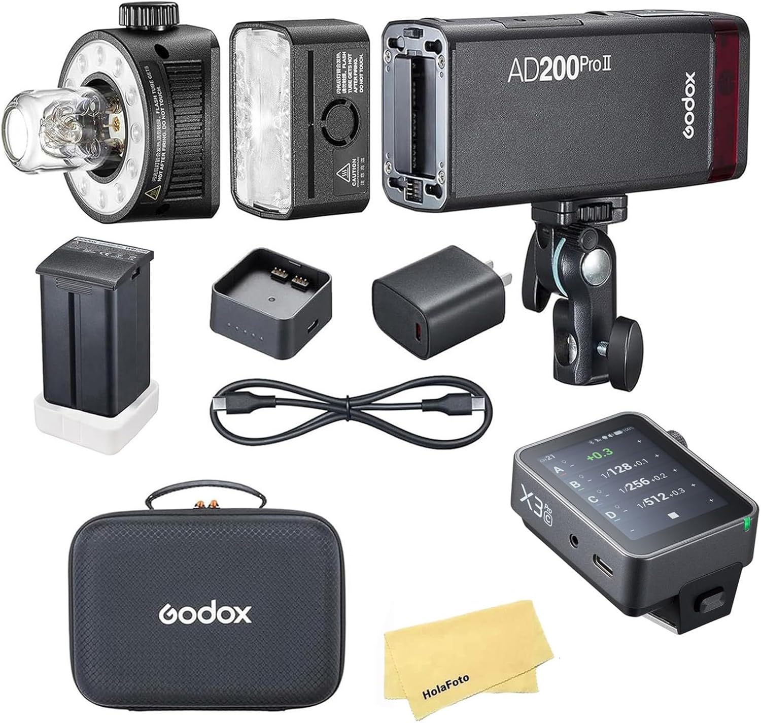 Godox AD200 Pro II 2.4G Pocket Flash Strobe with X3Pro C Flash Trigger for Canon Cameras,500 Full Power Flashes,0.01-1.8s Recycling,2900mAh Battery,Bi-Color Modeling Lamp(Godox AD200ProII)