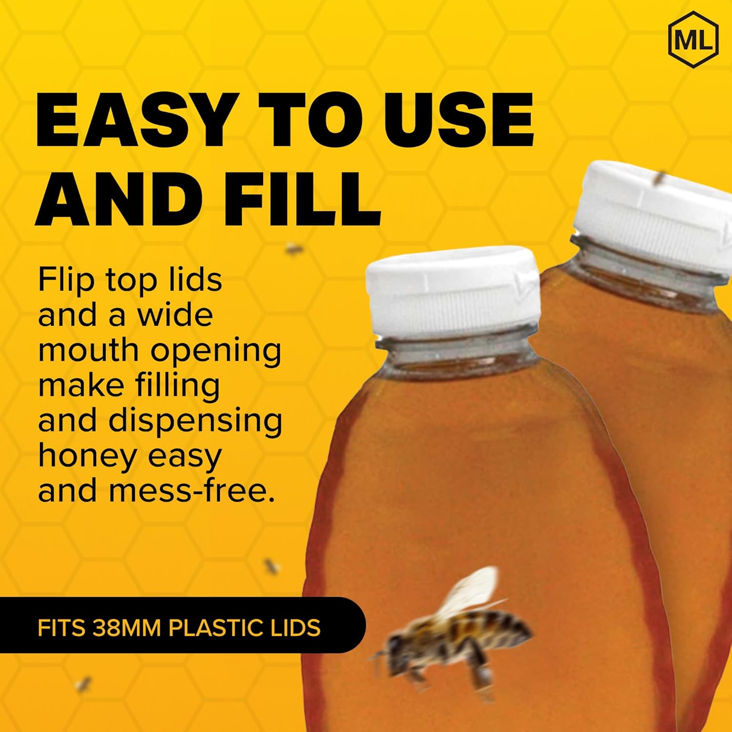 Mann Lake Honey Squeeze Bottle, Easy Honey Dispensing, Durable, White Flip-Top Lids Included, Effortless Storage, Recyclable Plastic, 24-Pack, 1.5 lb