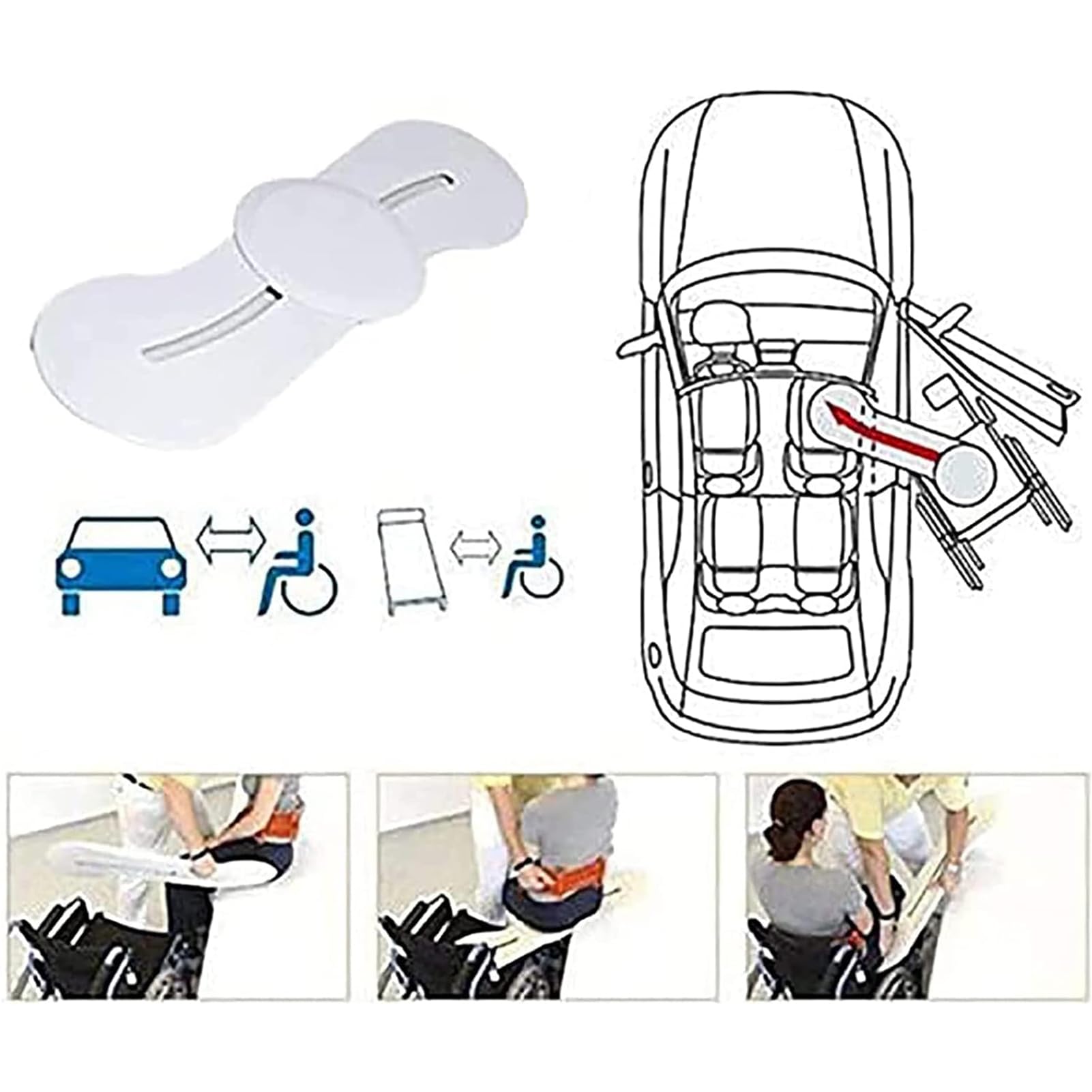 Slide Transfer Board, Curvo Sliding Transfer Board Easy Wheelchair Sliding Board, Dispositivi di Sollevamento di Sicurezza, Sedie A Rotelle, Cinture Anziani,Bianca