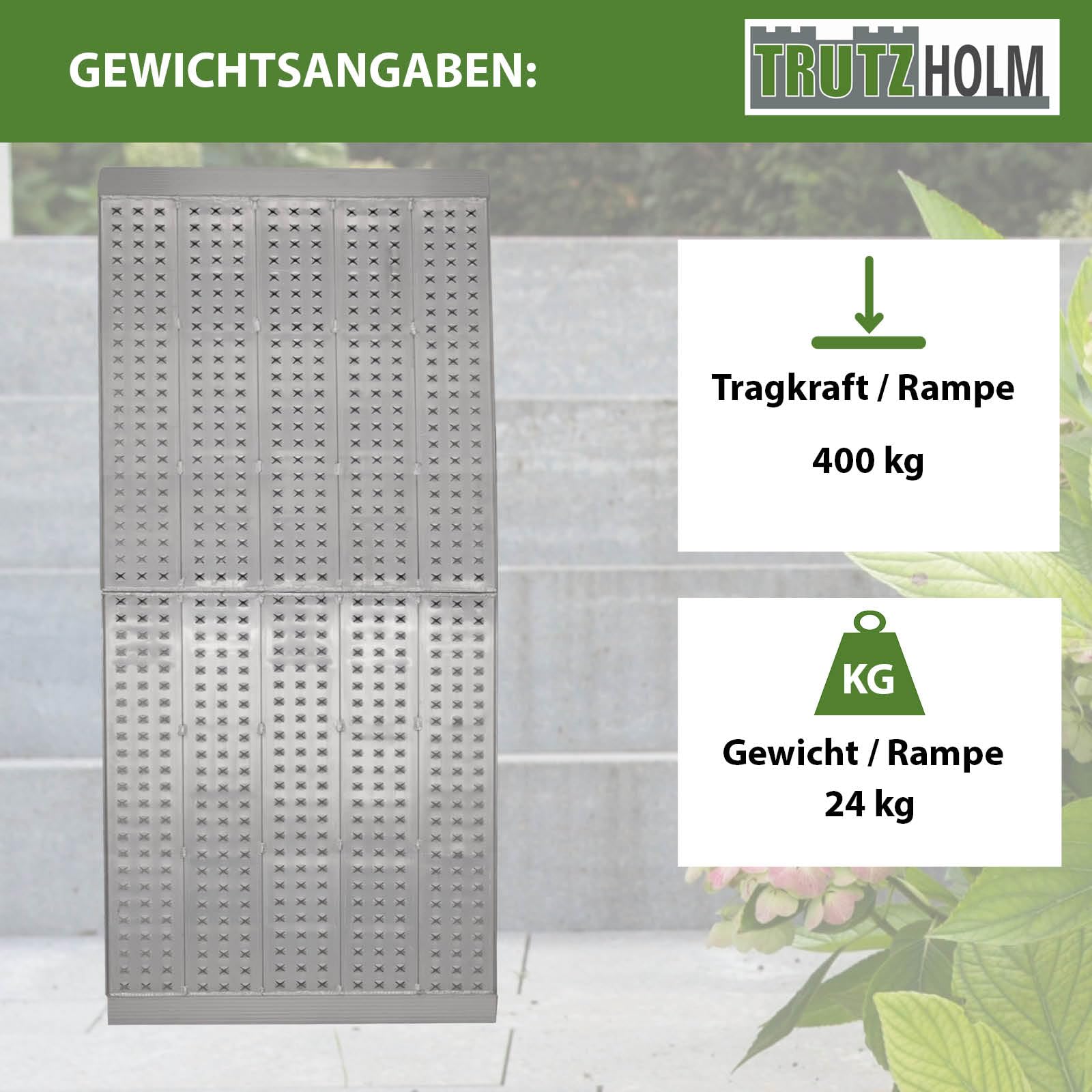 TRUTZHOLM 1 x Auffahrrampe Alu klappbar 300 x 70 cm extrabreit 400 kg Tragkraft Rampe Verladerampe Eventrampe