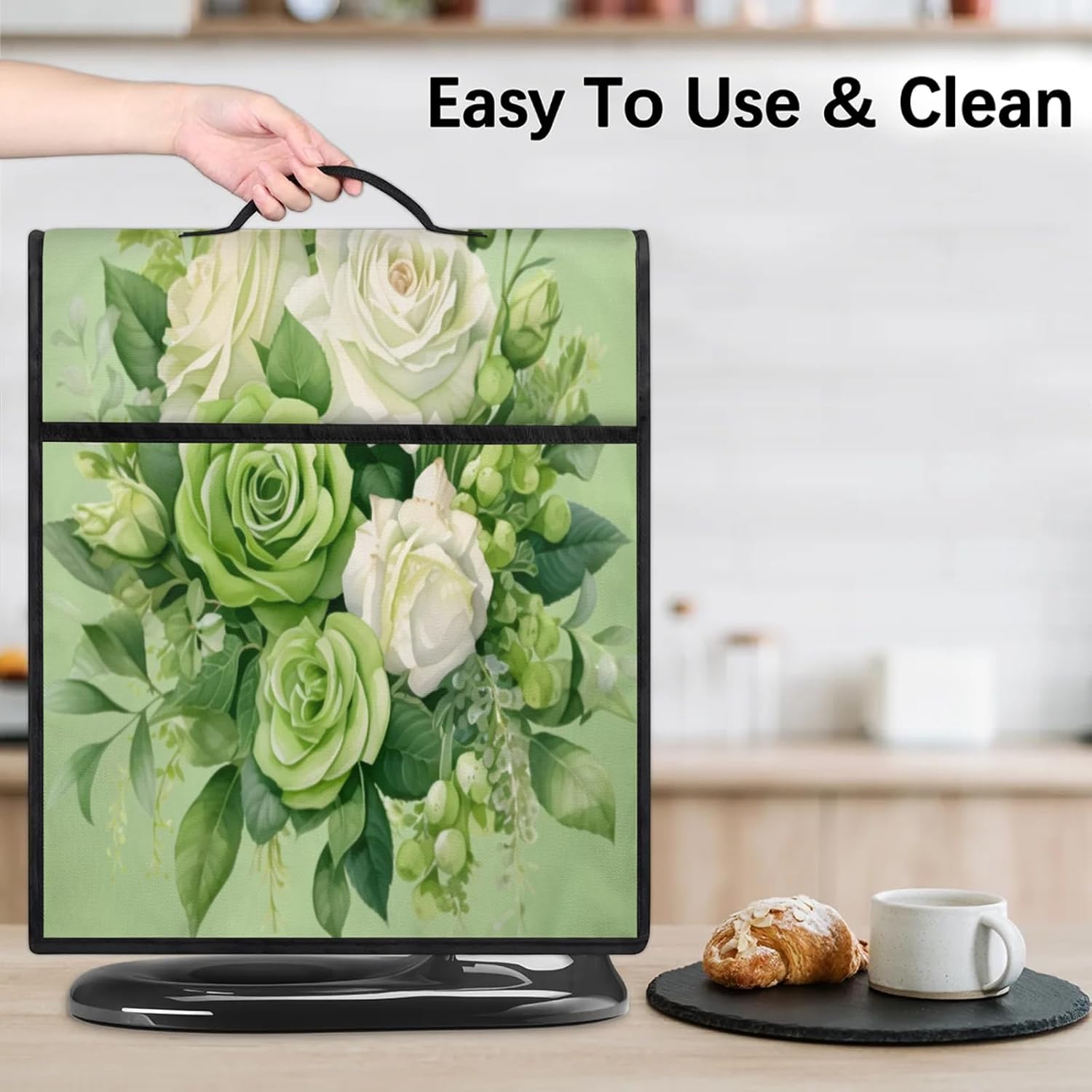Kitchen Aid Mixer Cover Flower Floral Stand Mixer Cover Compatible with 6-8 Quarts Stand Mixers, Dust Covers with Zipper Pocket Foldable Washable Kitchen Aid Organizer Bag