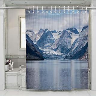 Glacier Shower Curtain Bathroom Curtain Sets Snowy Mountains in Glacier Bay National Park Home Bathroom Decor Waterproof Fabric Curtain with Hooks 72x72 Inch