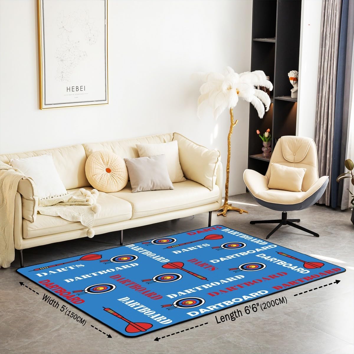 Feelyou Dartboard Area Rug 3x5 Kids Sports Dart Player Print Decorative Carpet Rug for Boys Teens Ball Gamer Living Room Rugs for Bedroom Non-Slip Blue Indoor Floor Mat Accent Rug