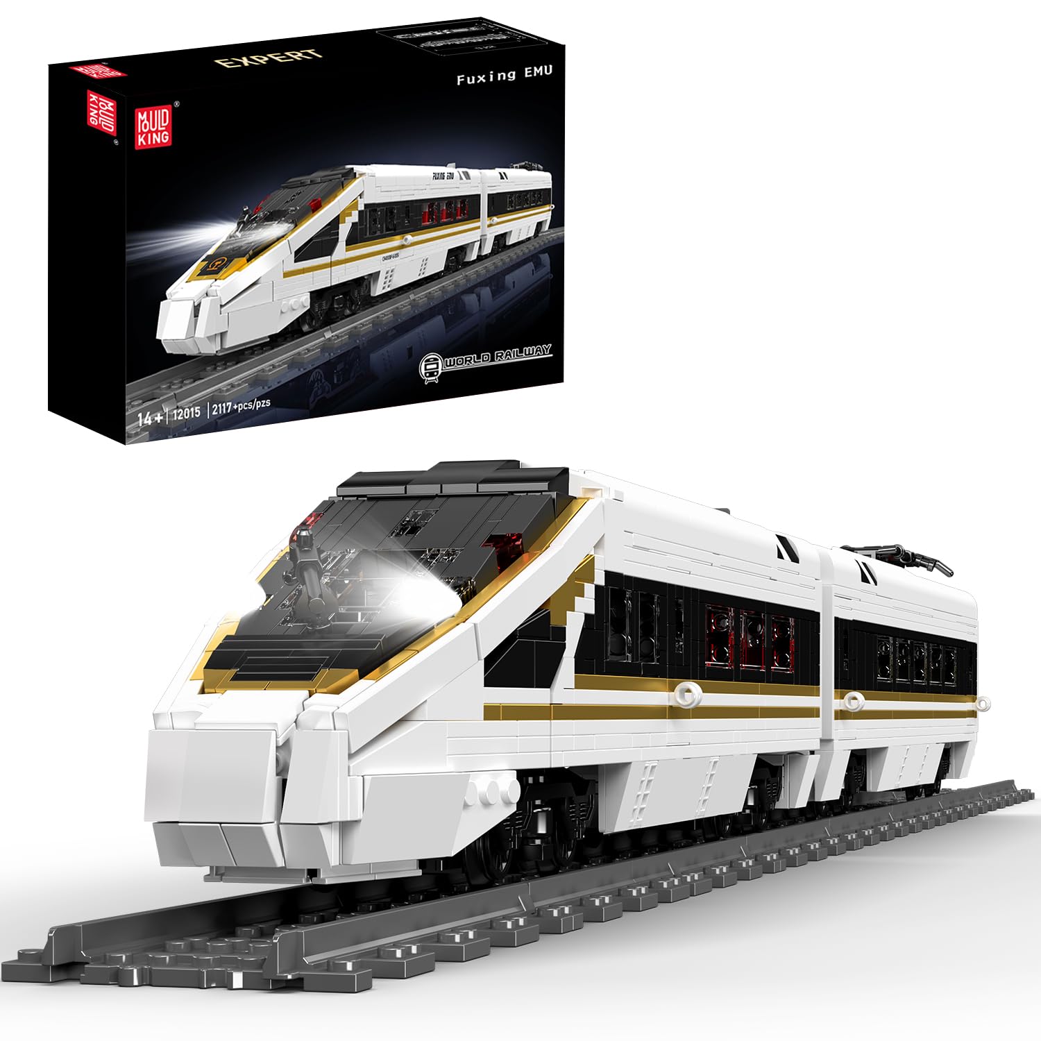 Mould King Technik Train with Lighting Building Block Model, Remote-Controlled Locomotive Brick Set with LED Lights for Teens & Adults 14+ (2117 Pieces)
