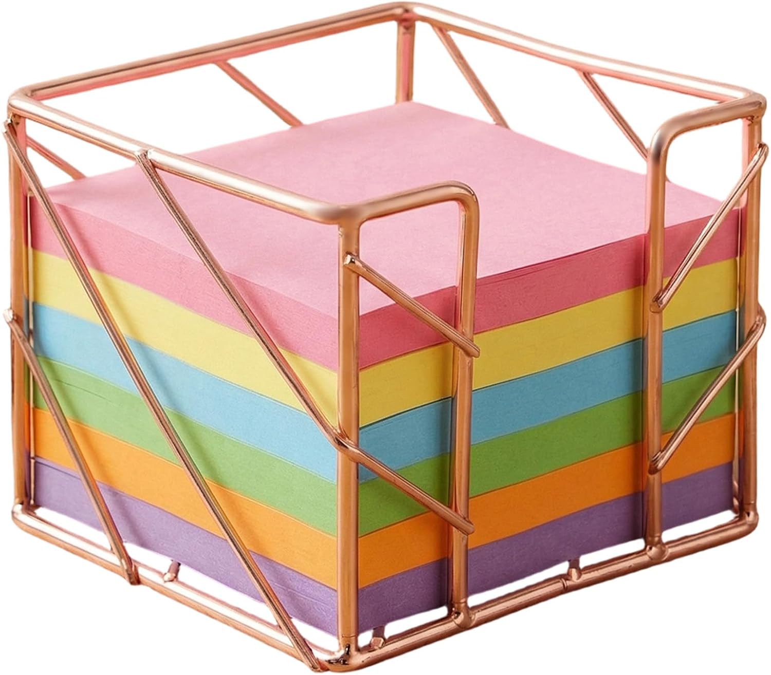 Sticky Note Holder 3.8x3.8 Inches, Rose Gold Desk Accessories