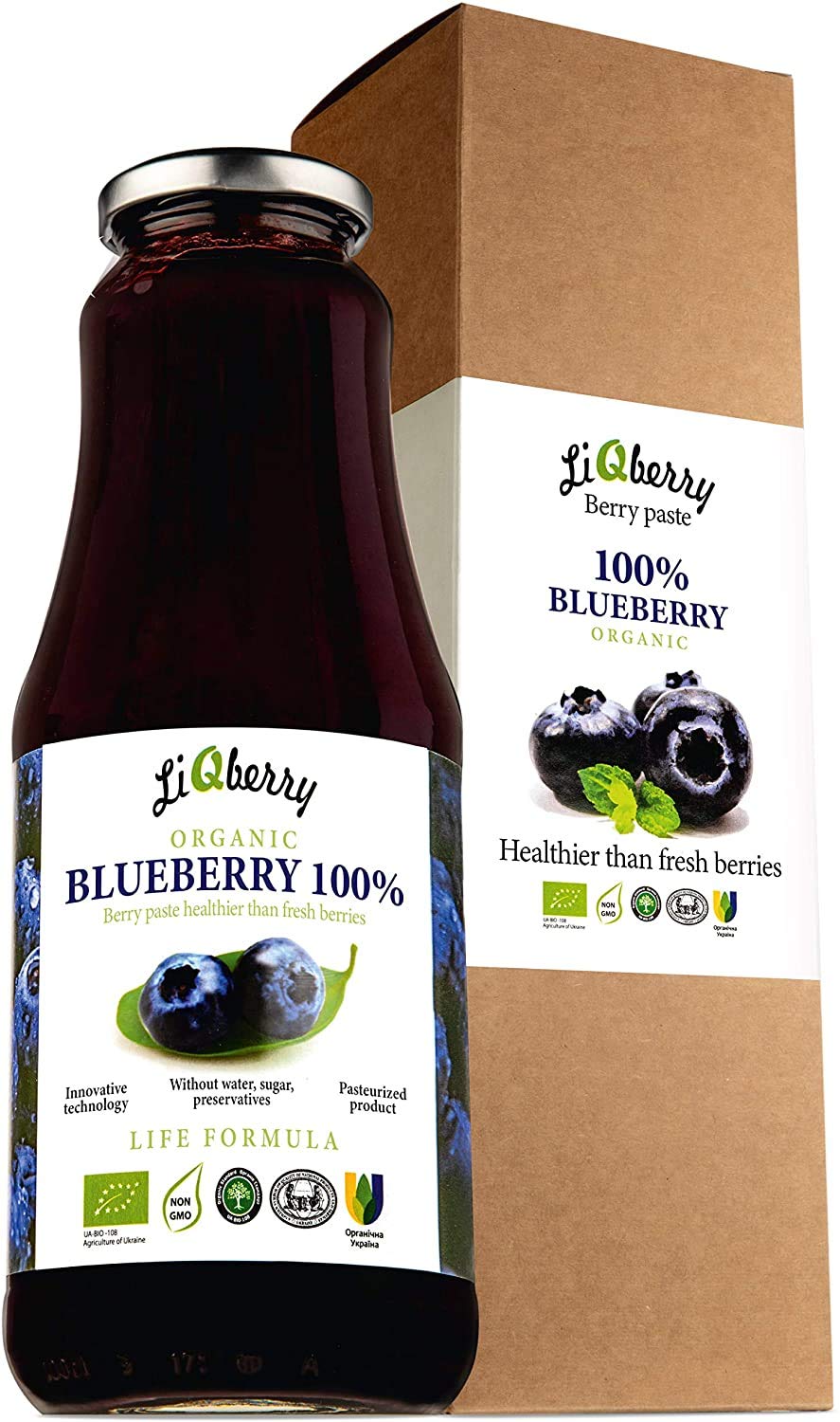 Arándano Azul Silvestre Orgánico Pasta Fresca, Obtenido Únicamente a Partir de Cáscaras y Semillas de Bayas, Sin Aditivos, 1 L, LiQberry