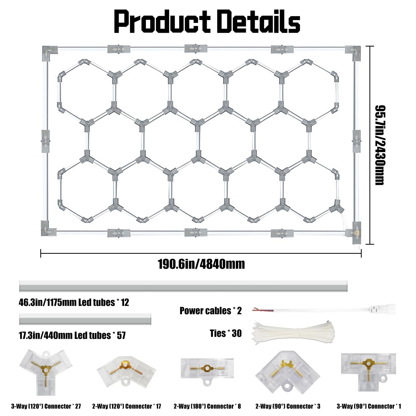 Sechseckige LED-Garagenleuchten, 6500 K Waben-LED-Decke, Breitere Lichtröhre, Sechseckige Ringleuchten Für Autopflege, Werkstatt, Büro, Fitnessstudio, Friseur (14 HEX)