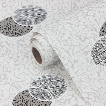 CHENGZHG Black and White Contact Paper Geometry Pattern Peel and Stick Shelf Liner Circle Wallpaper Self Adhesive Vinyl Contact Paper for Wall Bed Room Furniture Kitchen Cabinet Countertop