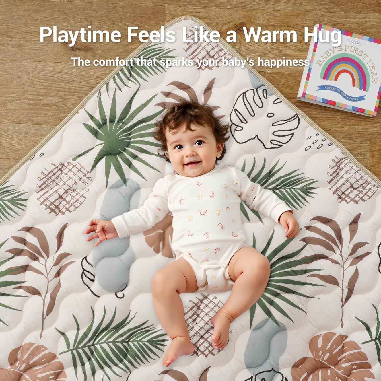 Bunnikins & Clover Baby Mats for Floor, 71"x59" Thicken Soft Play Mat, Foldable and Non Slip One-Piece Crawling Mat, Machine Washable Foam Playmat for Baby, Toddlers Infants, Tummy Time