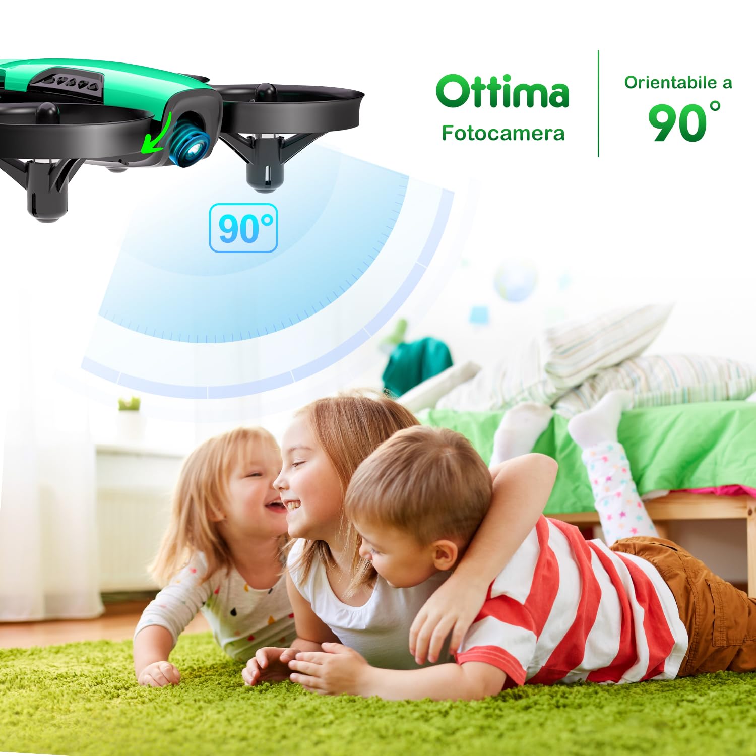 Loolinn | Drone Giocattolo con Telecamera Regalo per Bambini - Mini Quadricottero Radiocomandato con Videocamera Orientabile, Due Batterie, Certificazione Approvata C0 (Regalo di Natale)