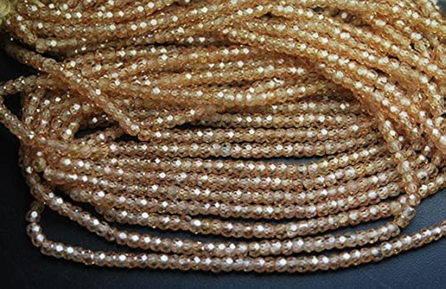 LKBEADS 13 inch Strand of Machine Cut Champagne Color ZIRCON Micro Faceted Rondells, Size 3mm