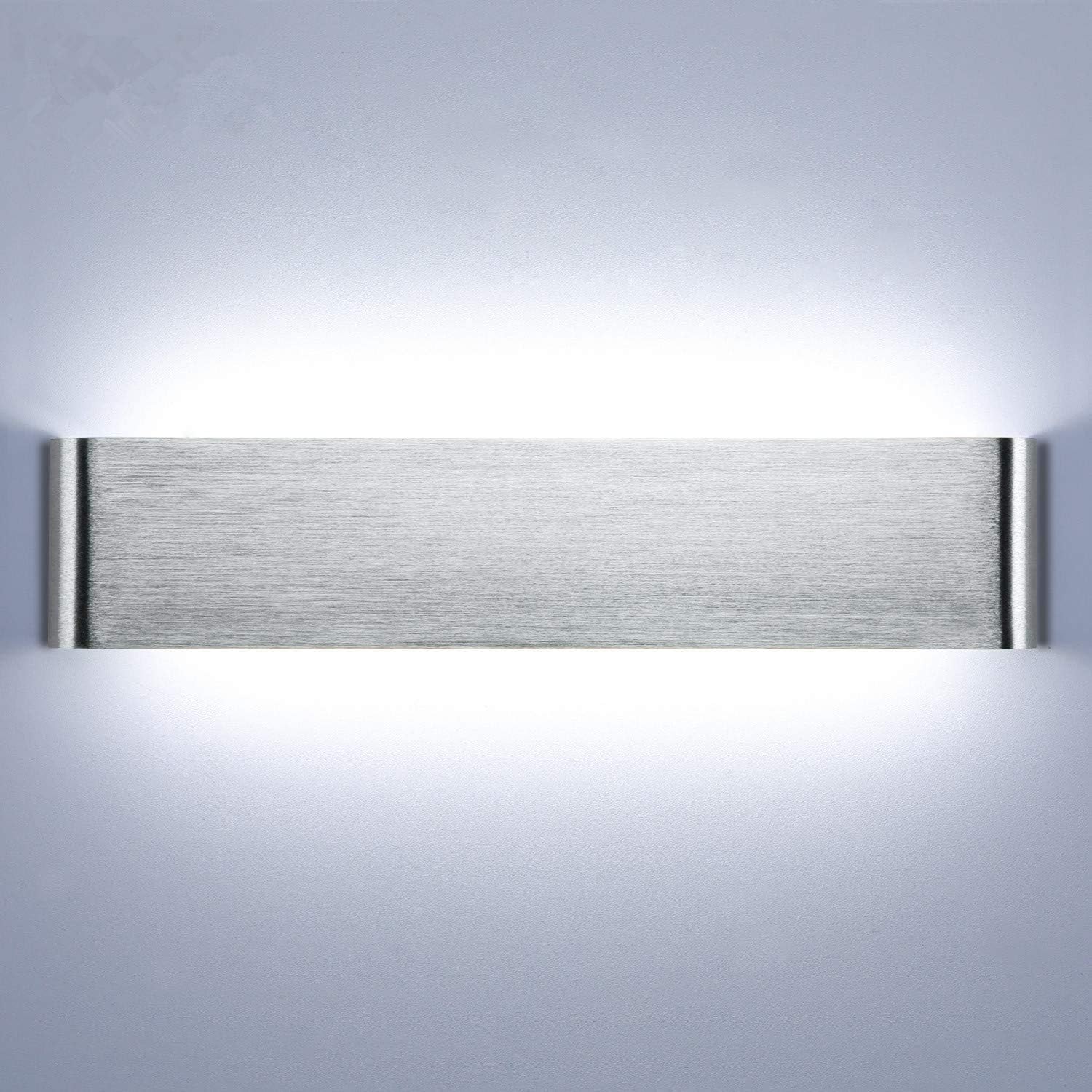 Lightess 18W Indoor Led Wall Light 40cm Up and Down Wall Light Thick Aluminum Silver Living Room Long Wall Lighting Fixture for Bedroom Stair Balcony Office Hallway Wall Lamp - Cool White