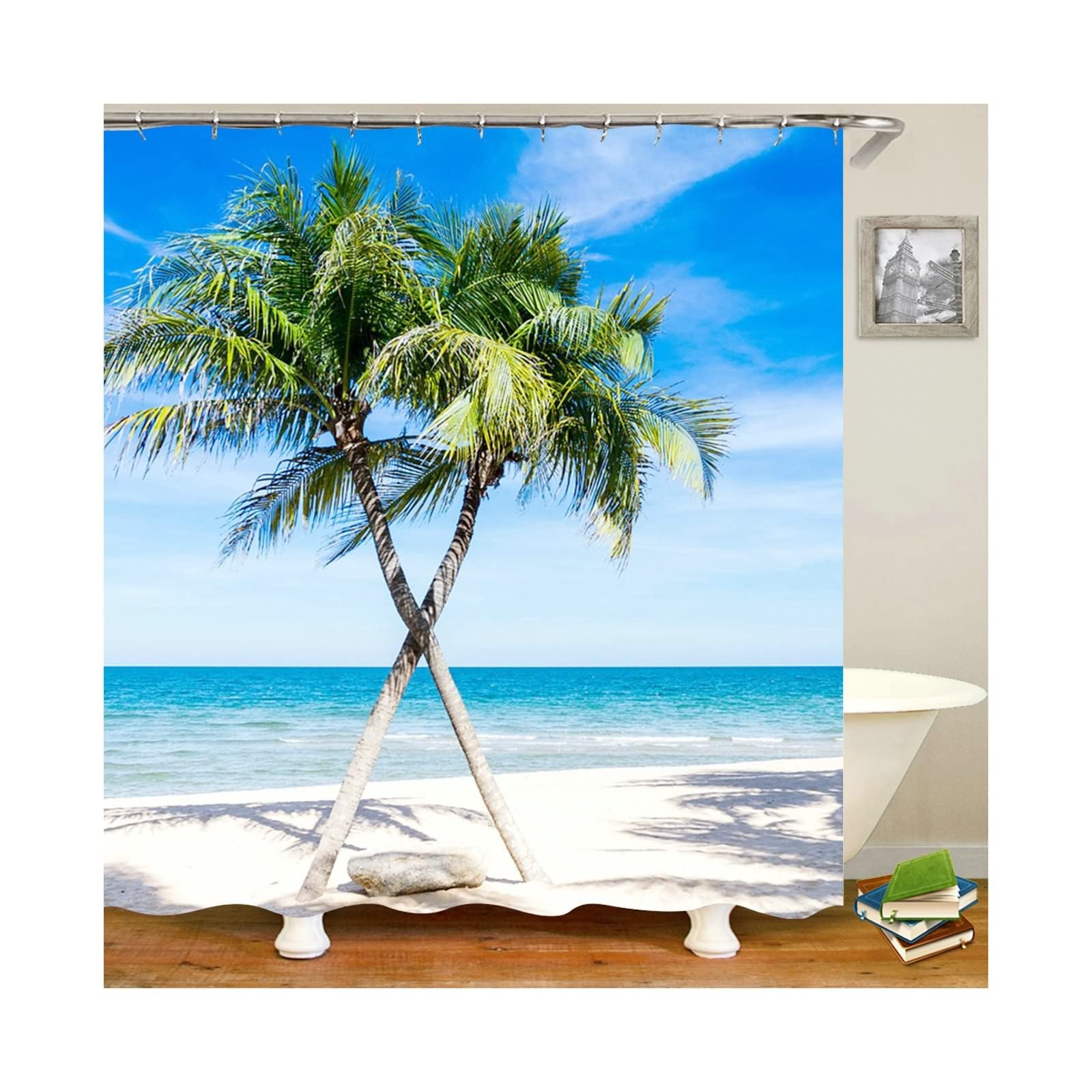 Rideau de douche polyester imperméable 180x200 avec anneaux de fixation