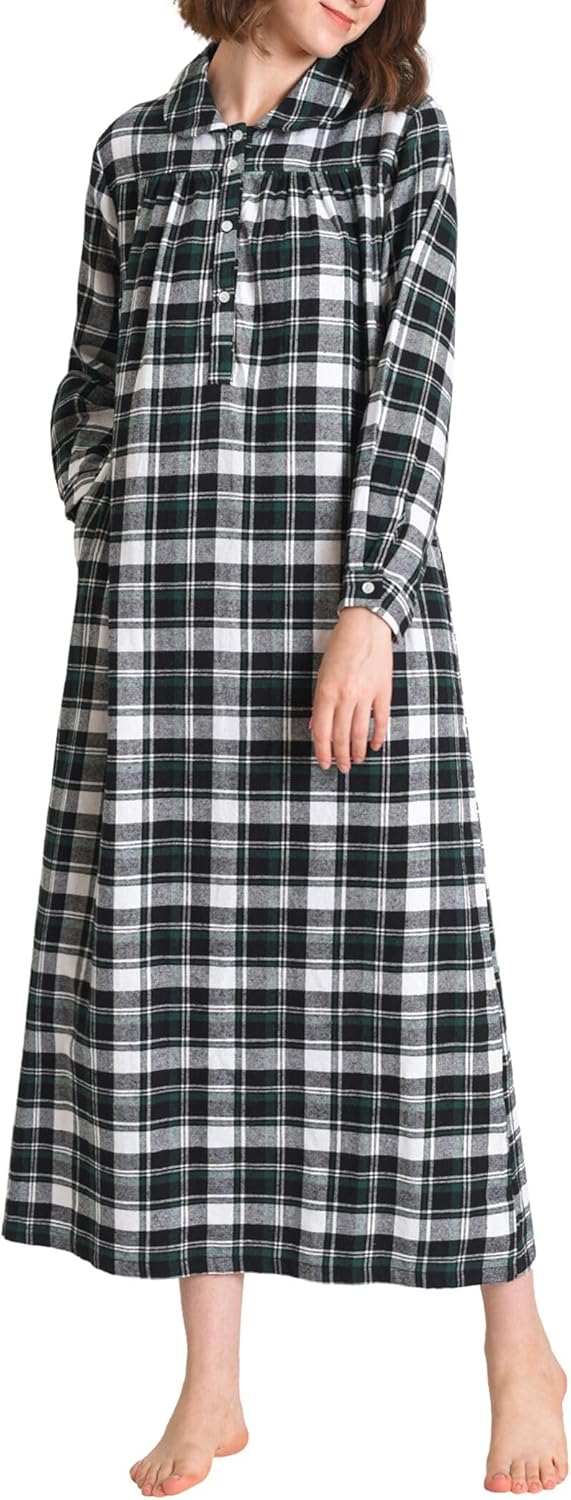Latuza Women's Long Flannel Nightgown Long Sleeve Floor Length