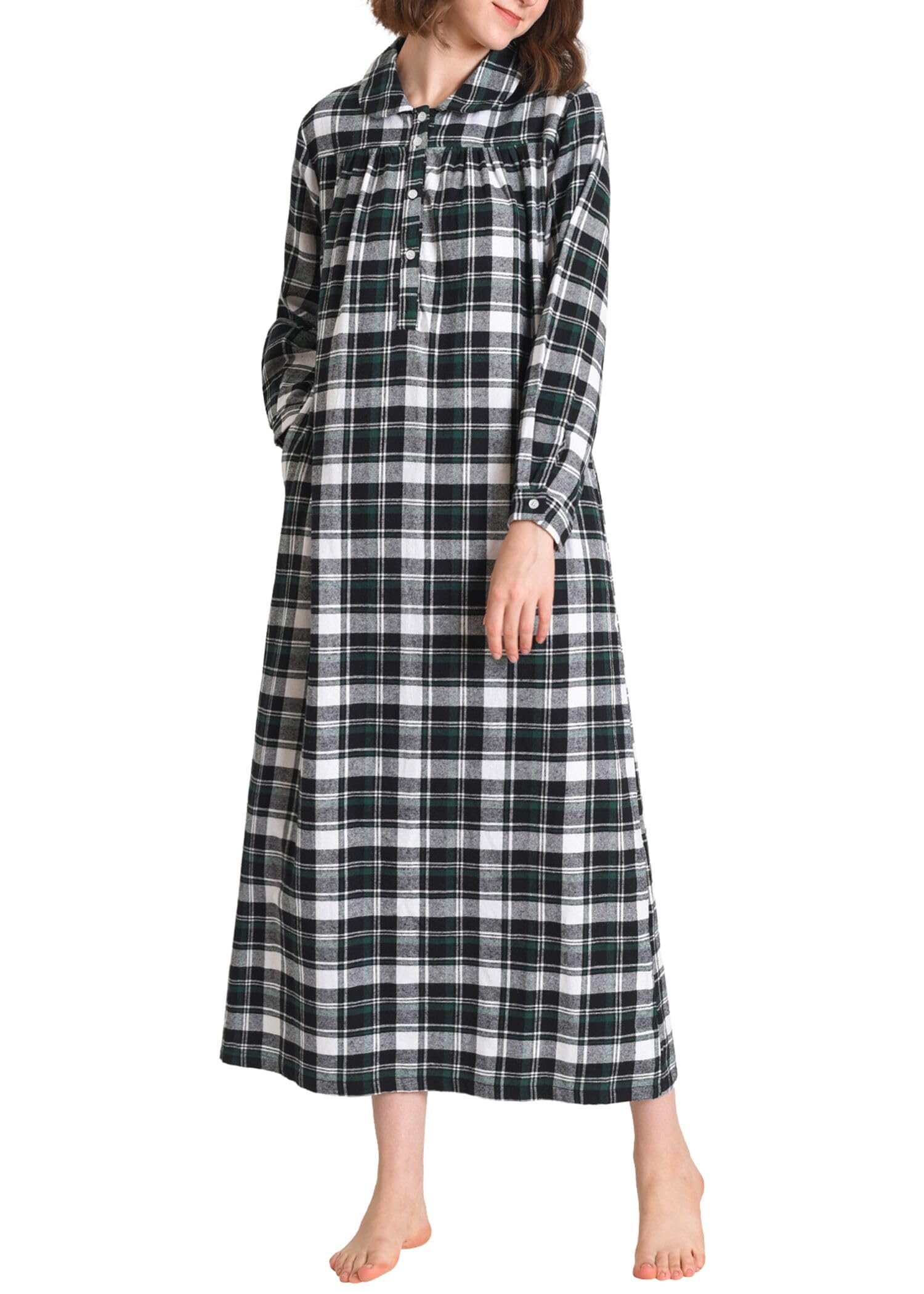 Latuza Women's Long Flannel Nightgown Long Sleeve Floor Length at ...