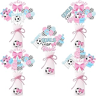 Goals or Bows Gender Reveal Decor 24Pcs Goals-or-Bows Centerpiece Stickers Goals or Bows Table Decor Soccer Gender-Reveal Supplies for Sports Theme He or She Baby Shower Boy or Girl Party